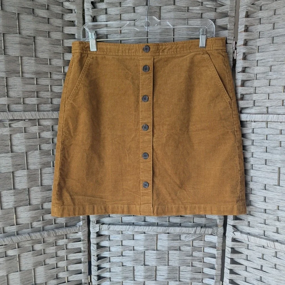 J.Crew Corduroy‎ Mini Skirt Ochre Yellow Mustard Button Front Sz 10 Retro Mod